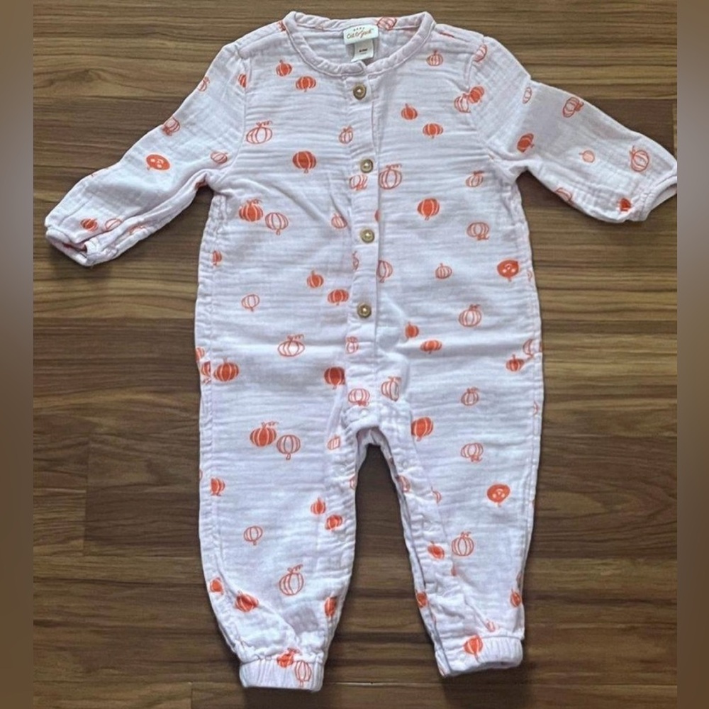 Cat & Jack Baby Pink Orange Pumpkin Print One Piece Size 6-9 M Halloween Fall